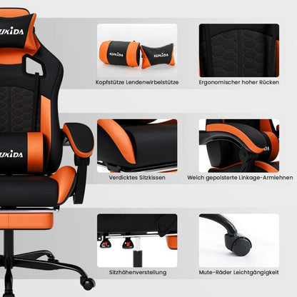 SUKIDA Ergonomischer Gaming-Stuhl mit Fußstütze und