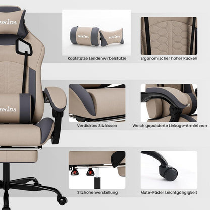 Ergonomischer Gaming Stuhl mit Fußstütze und
