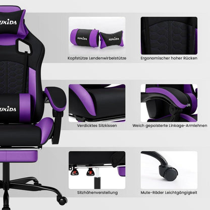 Ergonomischer Gaming Stuhl mit Fußstütze
