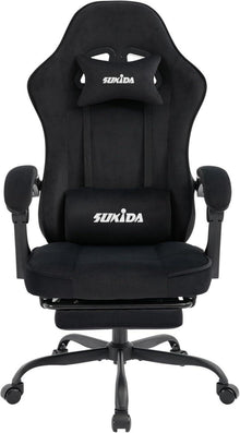 Ergonomischer Gaming Stuhl Stoff Schwarz Lordosenstütze