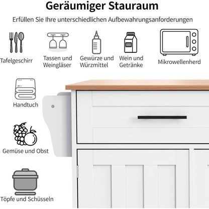 Freistehende Kücheninsel mit Klappplatte & Schubladen (Weiß)