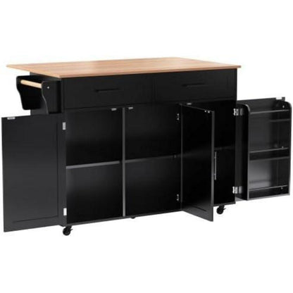Freistehende Kücheninsel mit Klappplatte & Rollen – Schwarz