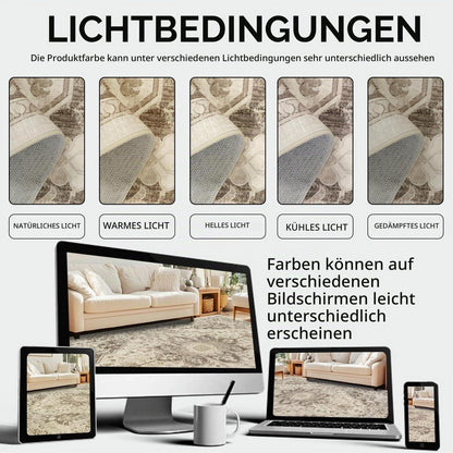 Vintage Boho Teppich 200x300cm - Waschbarer Wohnzimmerteppich Taupe