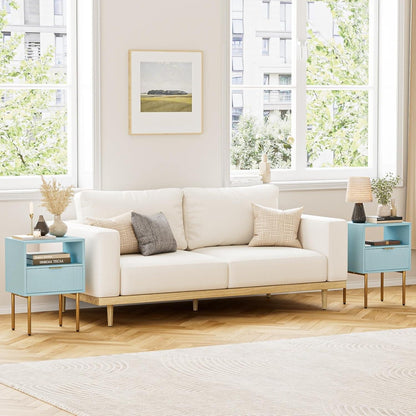 Nachttisch mit offener Ablage und Schublade, Modern, Blau