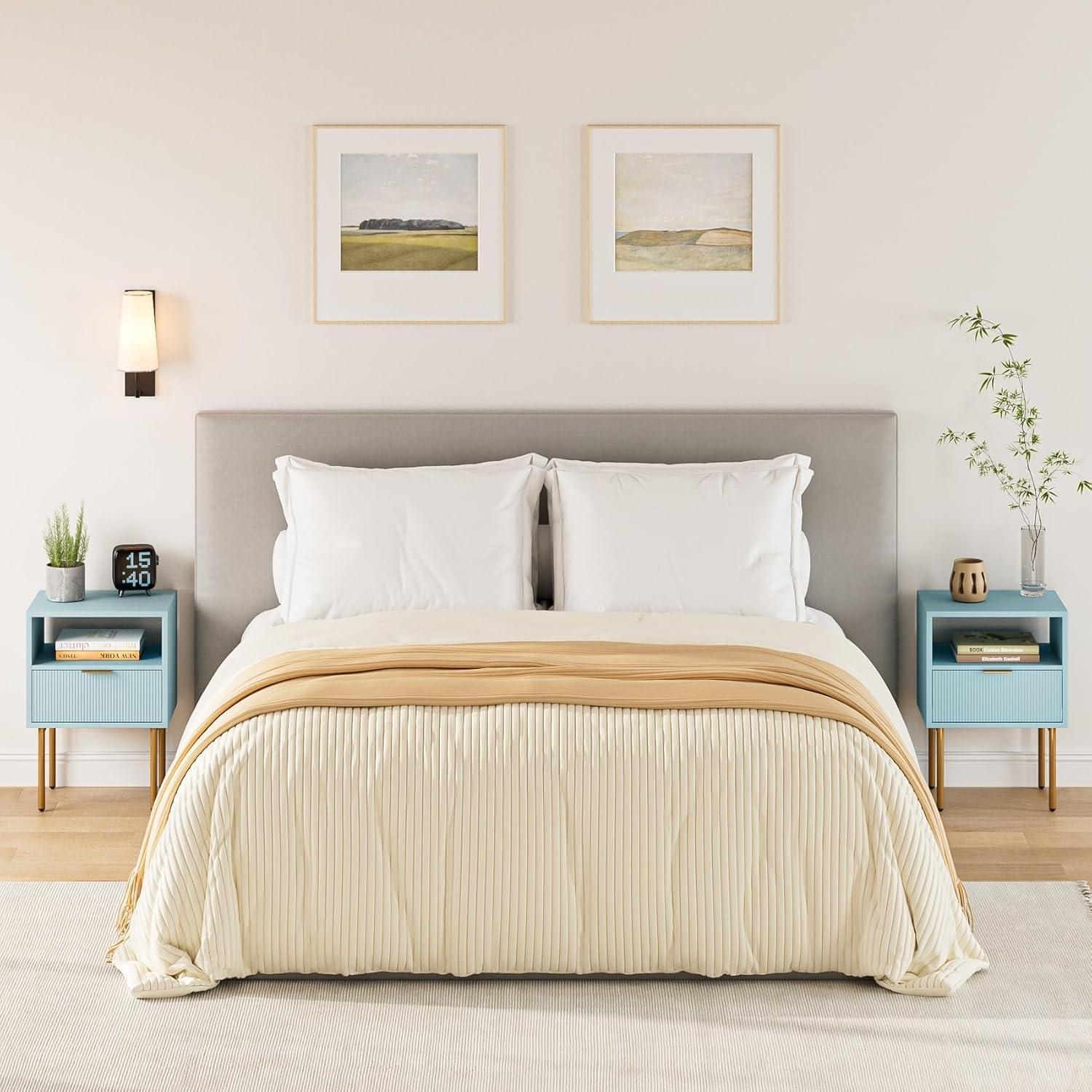 Nachttisch Blau mit offener Ablage und Schublade, modern, Nachtkommode