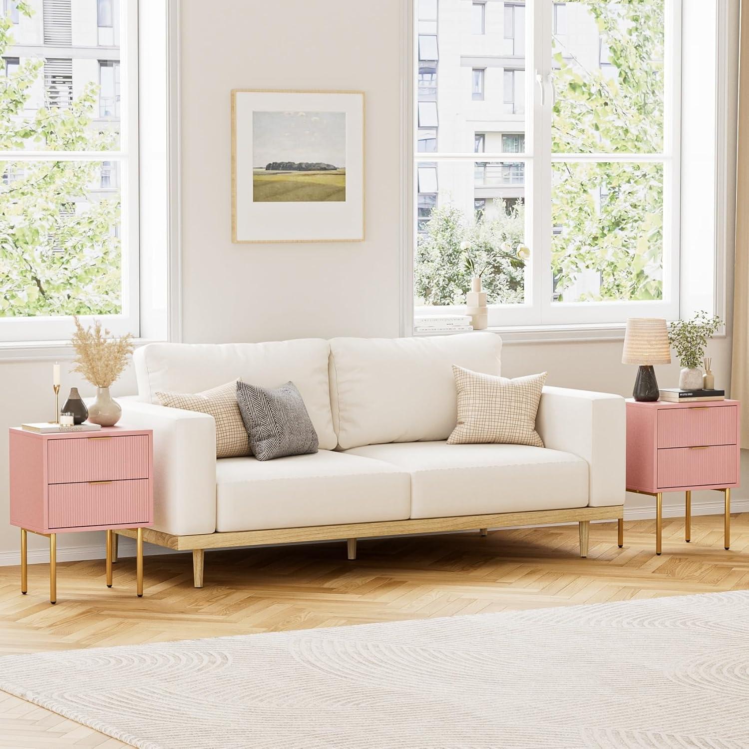 Nachttisch HEYZOEY 2 Schubladen Modernes Boho Design Rosa