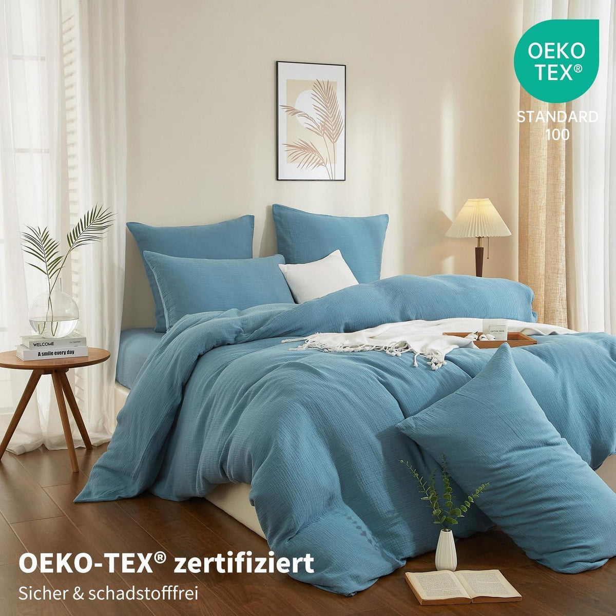Doppelte Muslin Bettwäsche 220x240 Petrol – 3-teilig & Atmungsaktiv