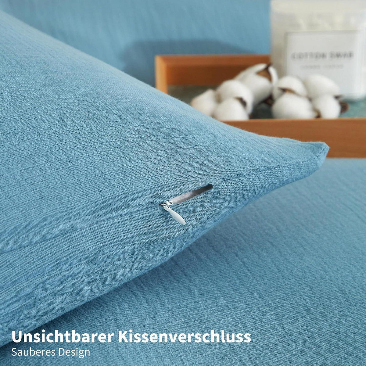 Doppelte Muslin Bettwäsche 220x240 Petrol – 3-teilig & Atmungsaktiv