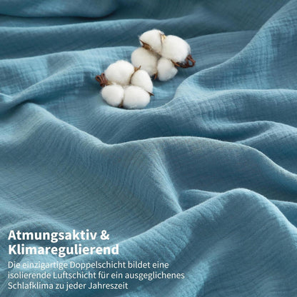Doppelte Muslin Bettwäsche Petrol 155x220 cm - 3-teilig