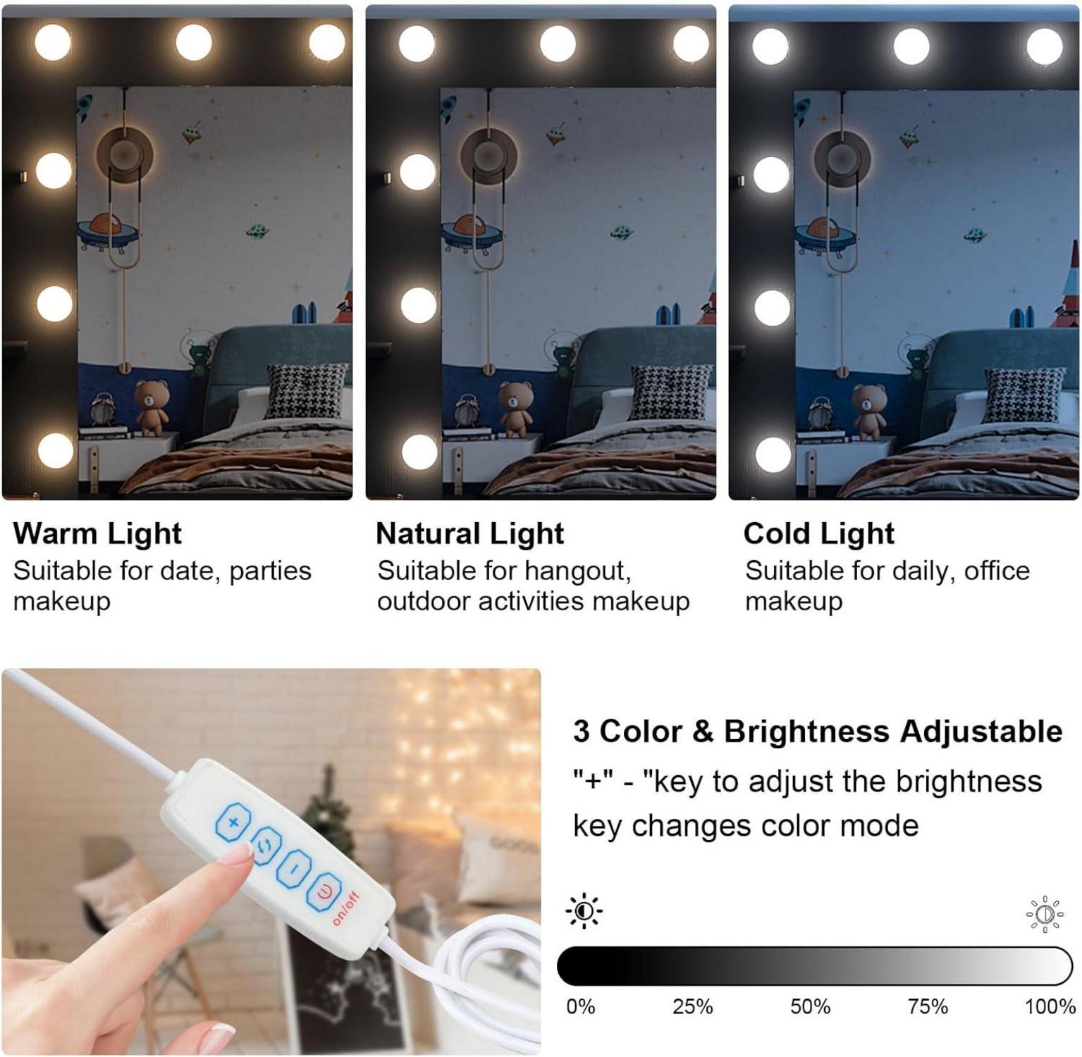 Schminktisch mit Großem Spiegel und LED-Beleuchtung, Moderne