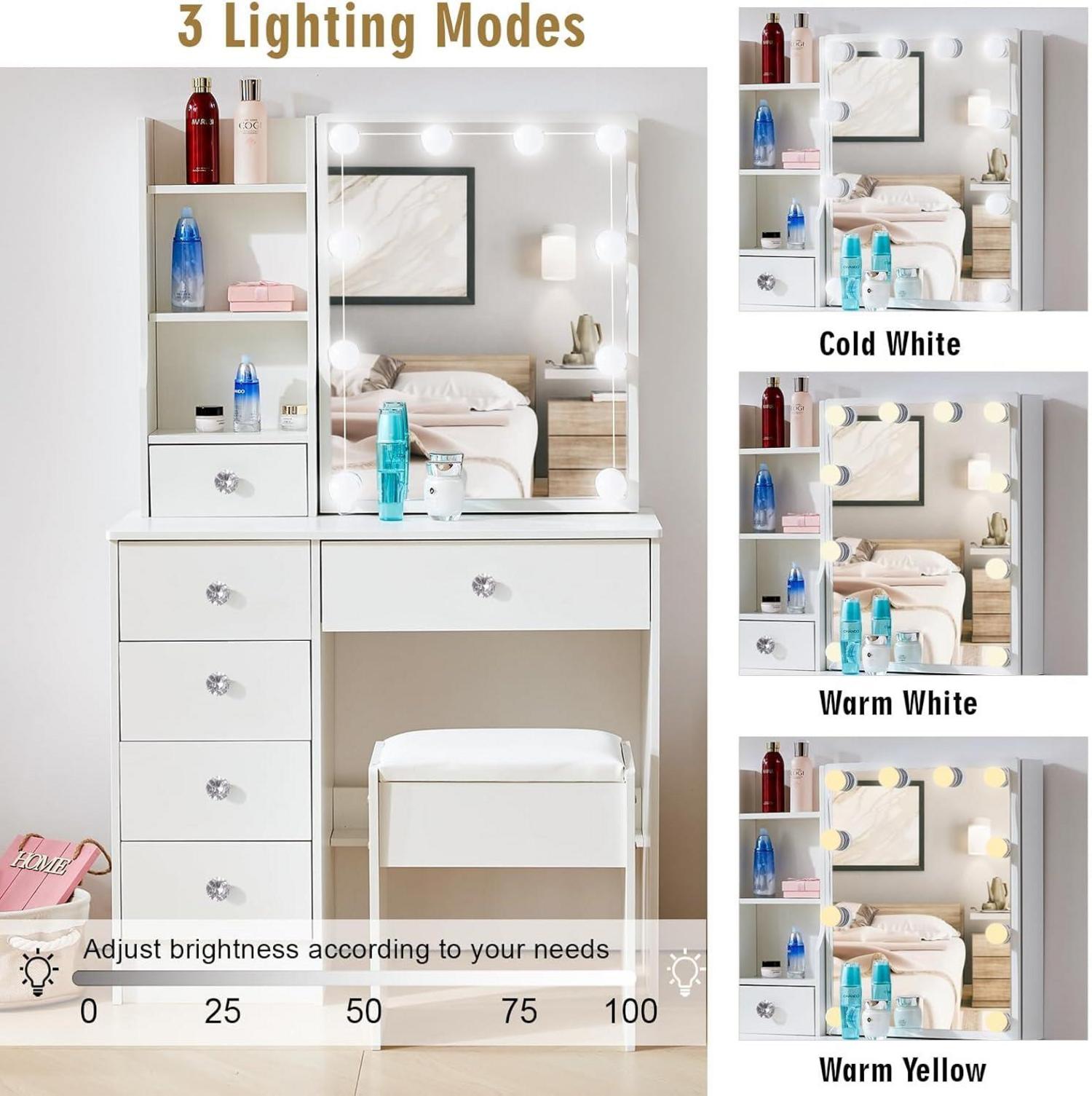 Schminktisch mit Hocker LED Beleuchtung Make-up Spiegel 3