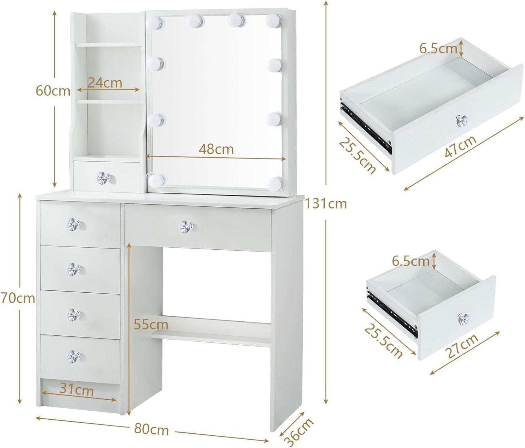 Buildonely Schminktisch mit LED Lichtern und Hocker, Make-up Tisch