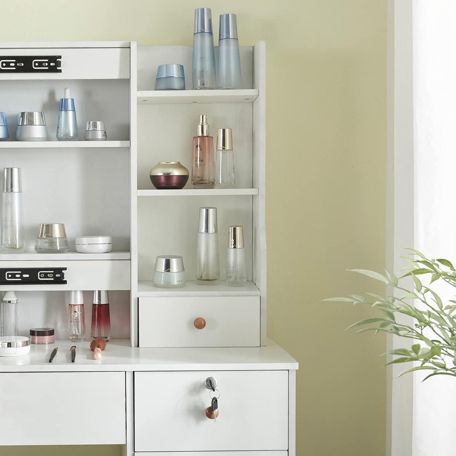 Schminktisch mit LED Beleuchtung, Hocker, Spiegel, 6 Schubladen