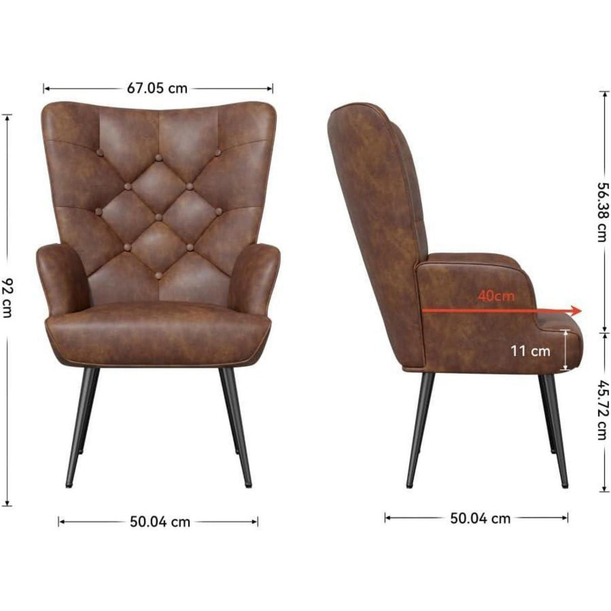 Loungesessel Samt Braun – Modernes Wohnzimmer Sofa mit Metallfüßen