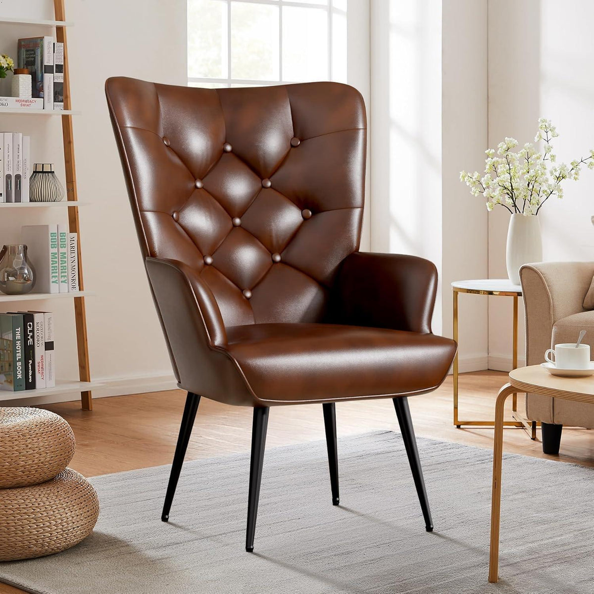 Loungesessel Samt Braun – Modernes Wohnzimmer Sofa mit Metallfüßen