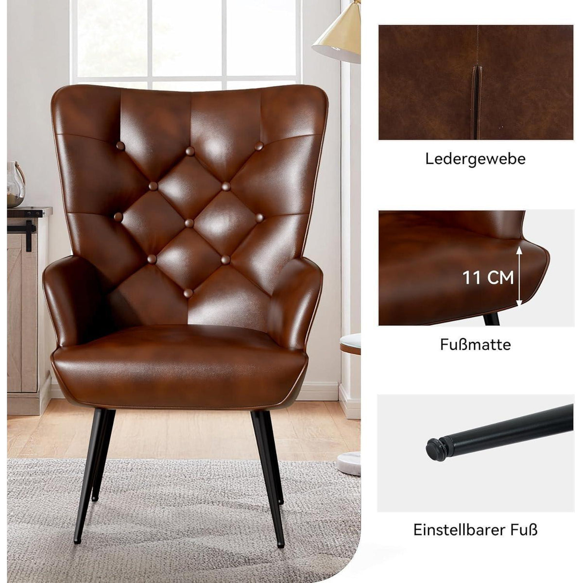 Loungesessel Samt Braun – Modernes Wohnzimmer Sofa mit Metallfüßen