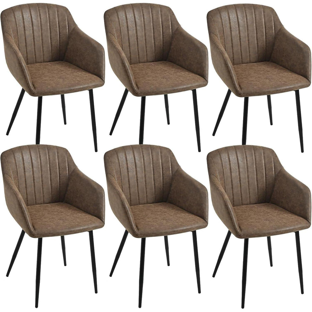 Esszimmerstühle Kunstleder Braun 6er Set mit Armlehnen