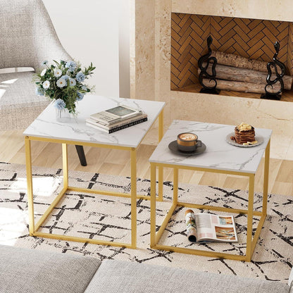 Moderne Quadratisch Couchtisch Set Holz Beistelltisch Gold