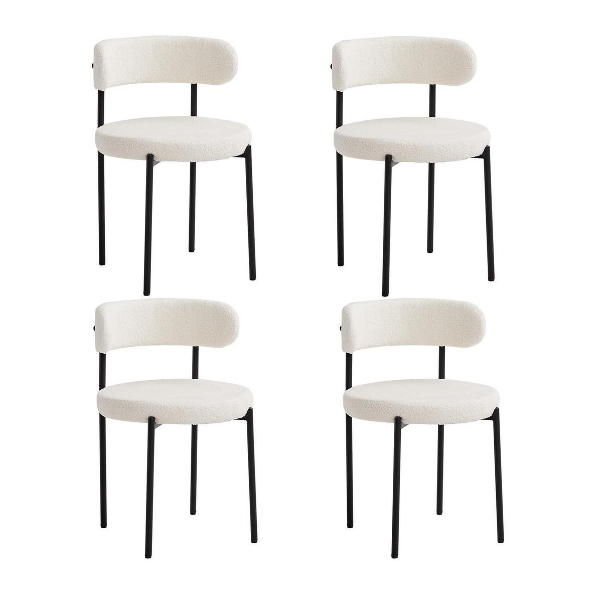 4er Set Esszimmerstühle Teddy-Samt Weiß Modern