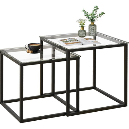 Quadratisch 2er Set Glascouchtisch Modern Schwarz 50/45 cm