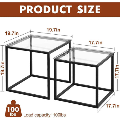 Quadratisch 2er Set Glascouchtisch Modern Schwarz 50/45 cm