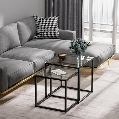 Quadratisch 2er Set Glascouchtisch Modern Schwarz 50/45 cm