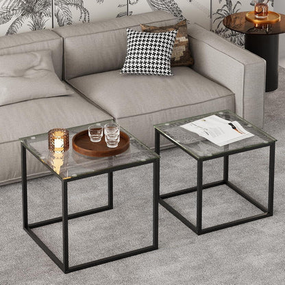 Quadratisch 2er Set Glascouchtisch Modern Schwarz 50/45 cm