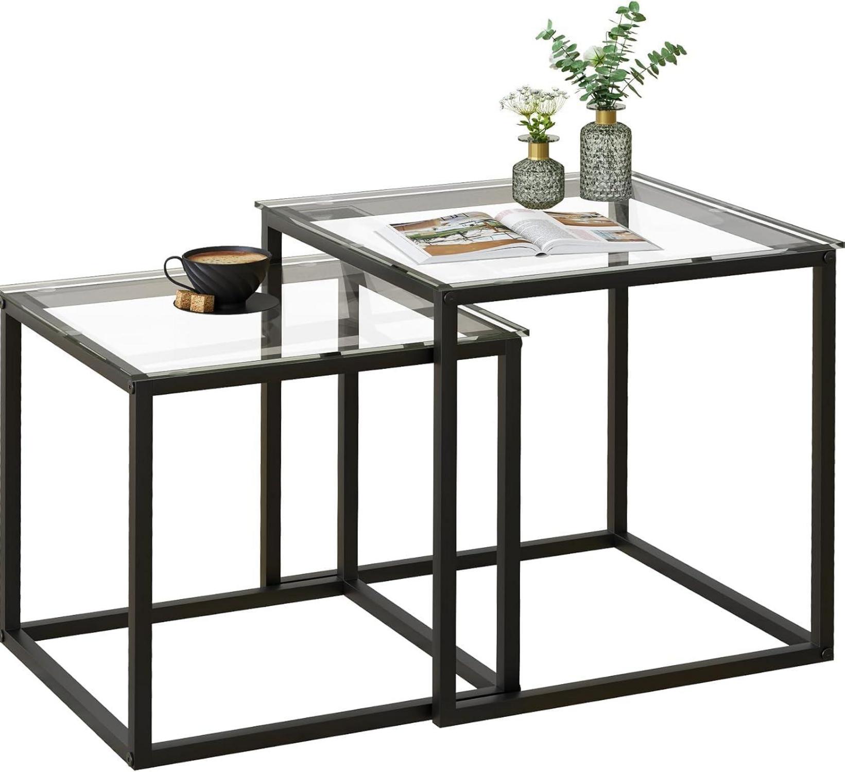 Moderne Wohnzimmertisch 2er Set Glas Schwarz 50/45 cm
