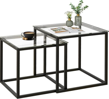 Moderne Wohnzimmertisch 2er Set Glas Schwarz 50/45 cm