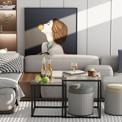 Quadratischer Glas Couchtisch-Set: Modern, Schwarz, 50/45 cm