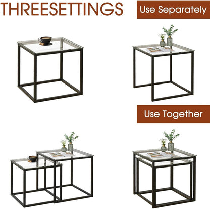 Quadratische Glas Couchtische Set, Modern, Schwarz, 2er Set, 50/45 cm