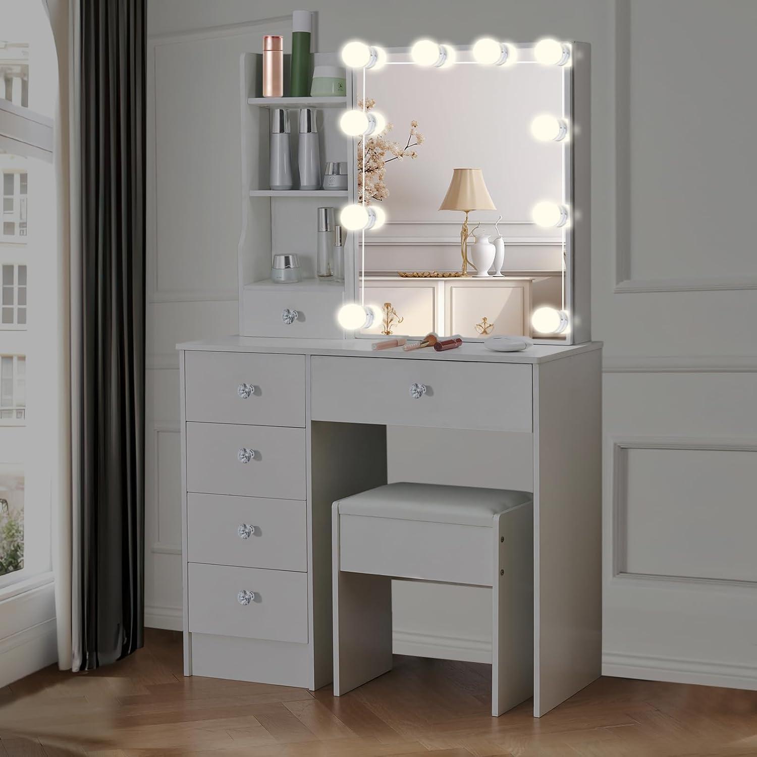 LED-Schminktisch mit verstellbarer Beleuchtung und großem Stauraum