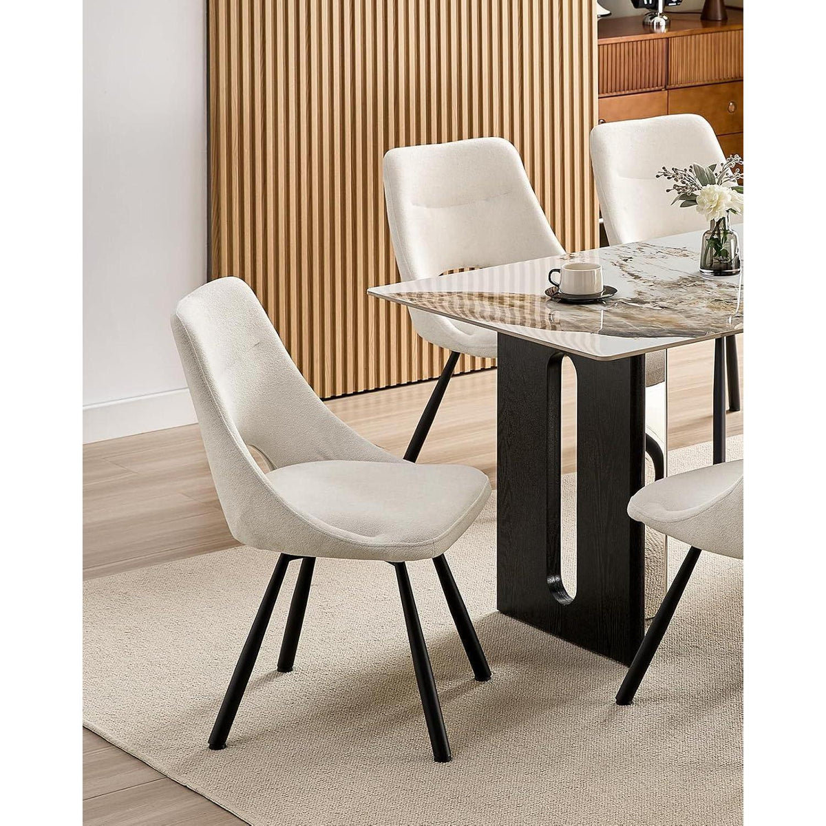Drehbare Esszimmerstühle 6er Set – Kaschmir-Stoff, Beige