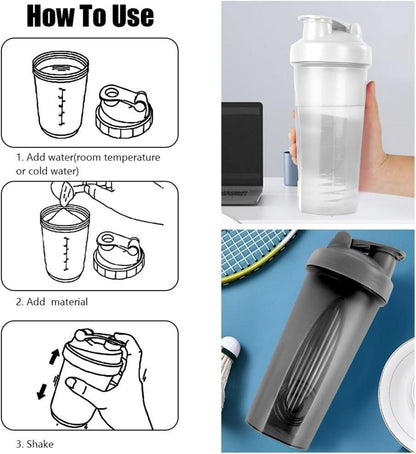 Protein Shaker 600ml Eiweiß Shaker mit Edelstahl-Mischkugel