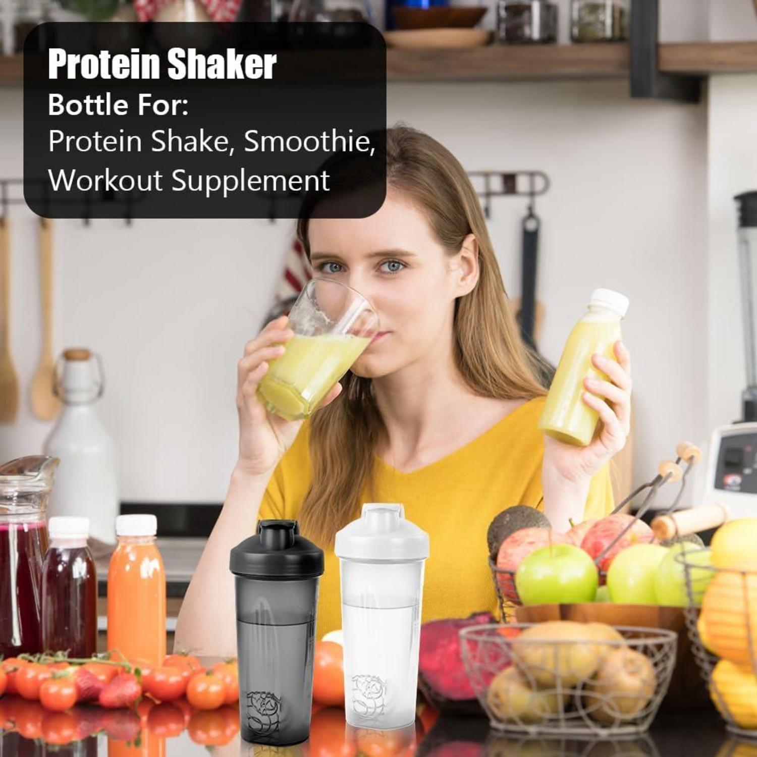 Protein Shaker 600ml mit Edelstahl-Mischkugel und Messskala, BPA-frei