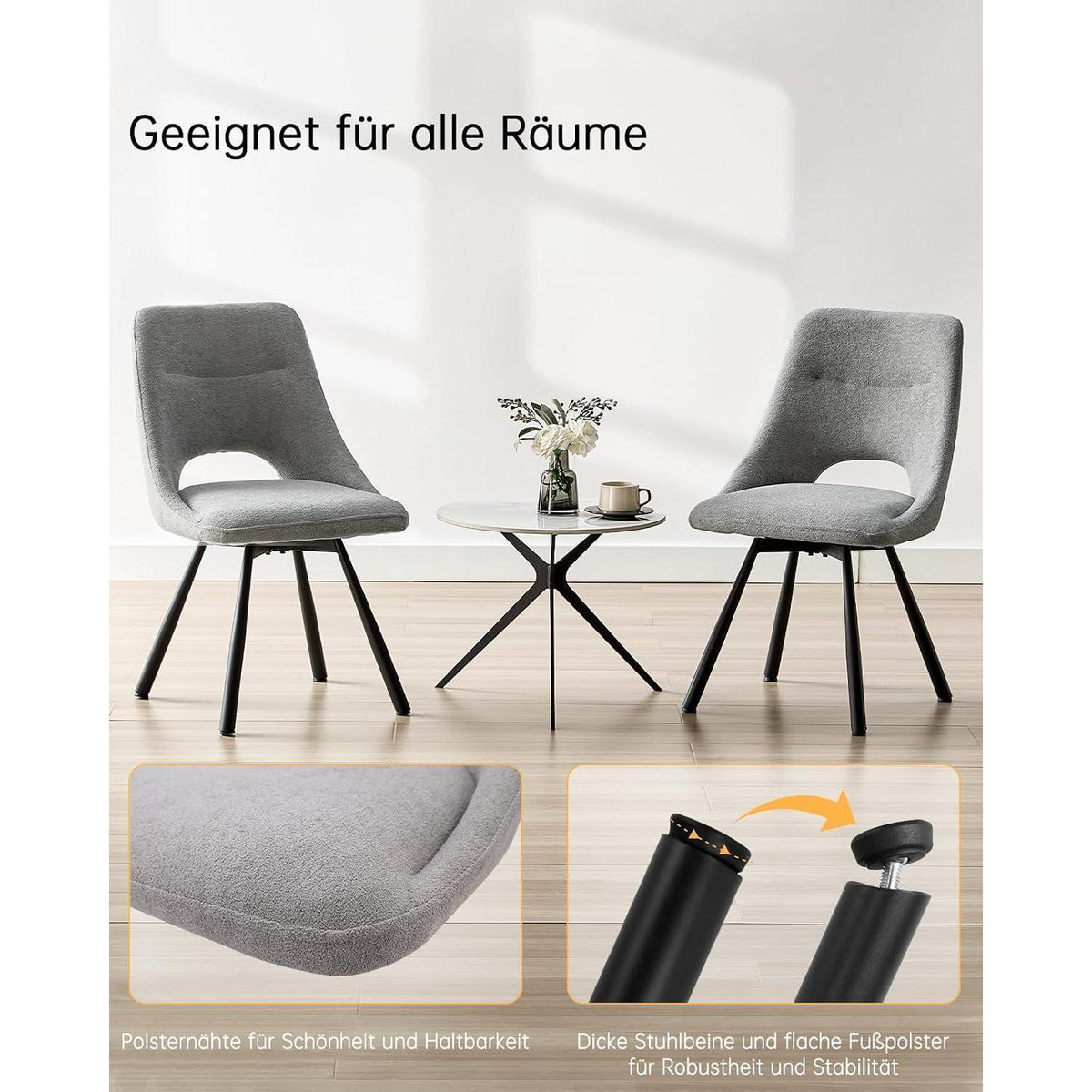 Drehbare Esszimmerstühle Set 4 – Grau, Modern & Bequem