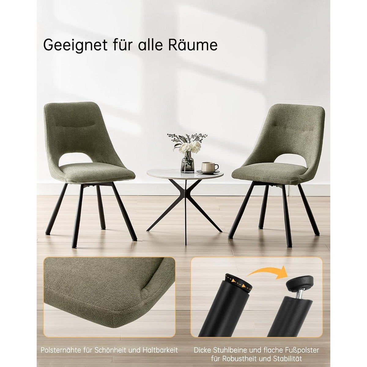 Drehbare Esszimmerstühle Set 6 – Bequeme Polsterstühle Graugrün