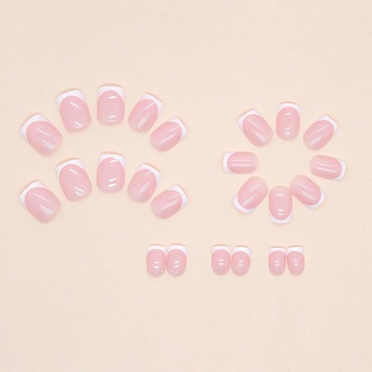 24er Pack Pink Weiße Nägel Aufkleben Eckige Press on Nails Pattern