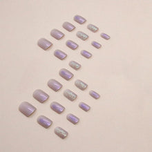 24 Stück Aurora Nägel Lila Eckig Kunstnägel Glitter Mittel