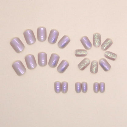 24er Set Aurora Glitter Nägel zum Aufkleben, Französische Form
