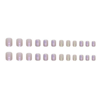 24 Stück Lila Aurora Nägel - Glossy Gold Glitter Fake Nails