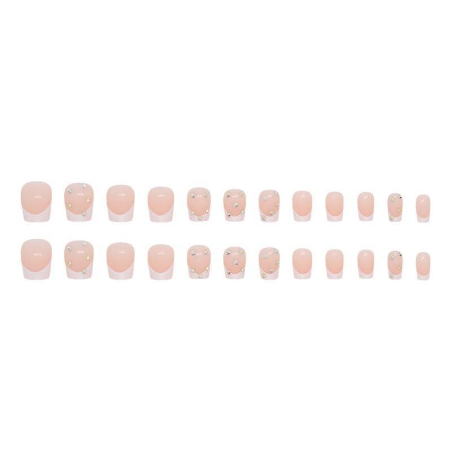 24 Stück Milchweiß Nägel Zum Aufkleben mit Strassmuster - Glossy Kunstnägel