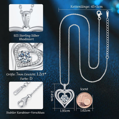 Silber Herz Halskette Damen Moissanite 1 Karat Geschenk