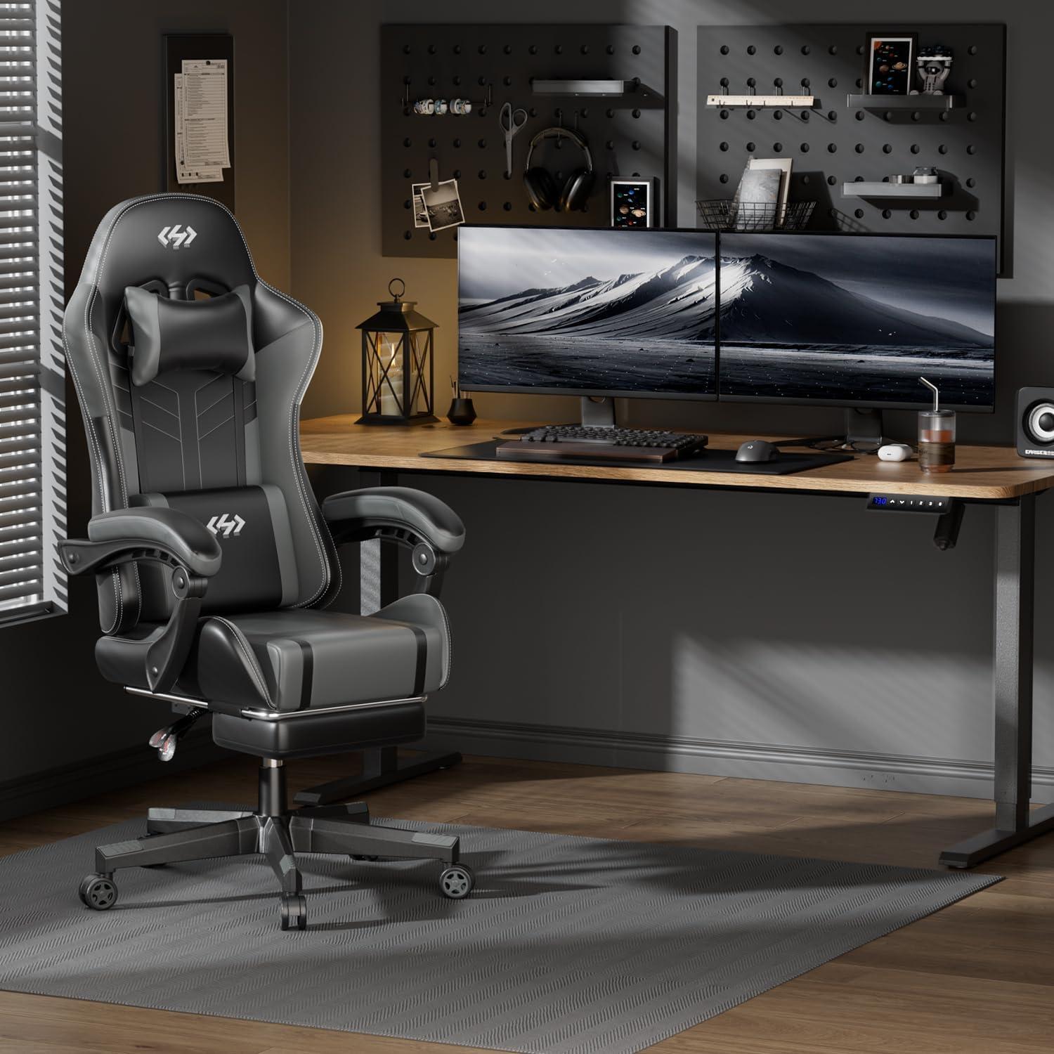 HLONONE Gaming Stuhl mit Massagefunktion Schwarz-Grau