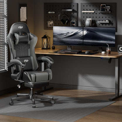HLONONE Gaming Stuhl mit Massagefunktion Schwarz-Grau
