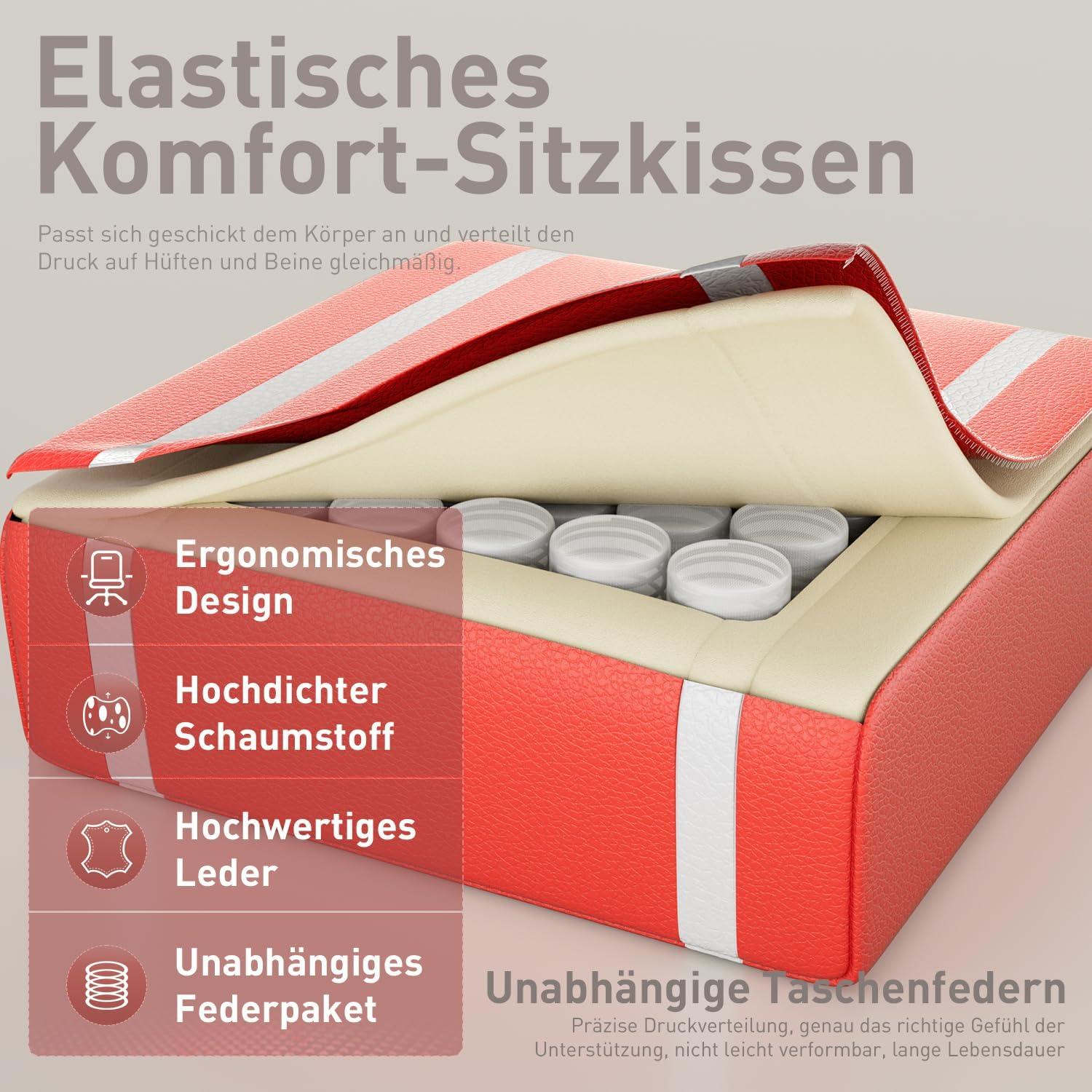 Gaming Stuhl mit Massagefunktion und Fußstütze, Weiß-Rot