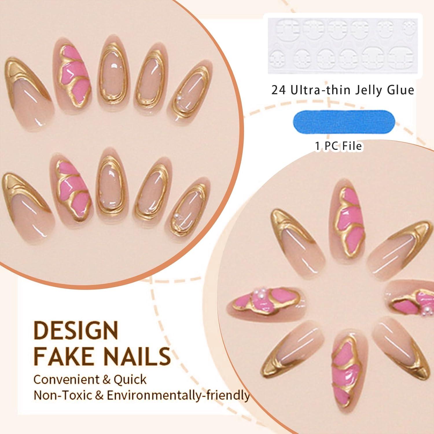 3D Mandel Press on Nägel Gold Charms Schmetterling Designs