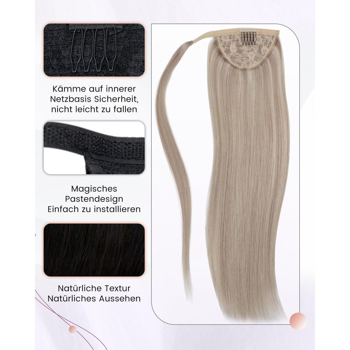 Echthaar Pferdeschwanz Zopfverlängerung Blond Highlights 45cm