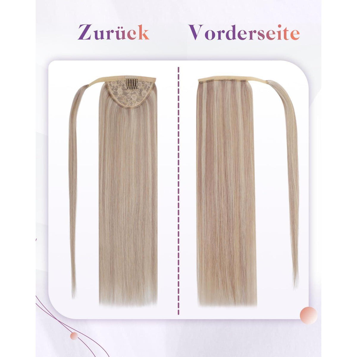 Echthaar Pferdeschwanz Zopfverlängerung Blond Highlights 45cm
