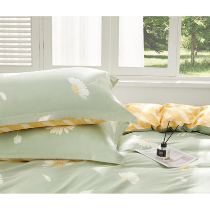 Baumwoll Bettwäsche Set Grün Weiß Blumen 200x220 cm 3tlg.
